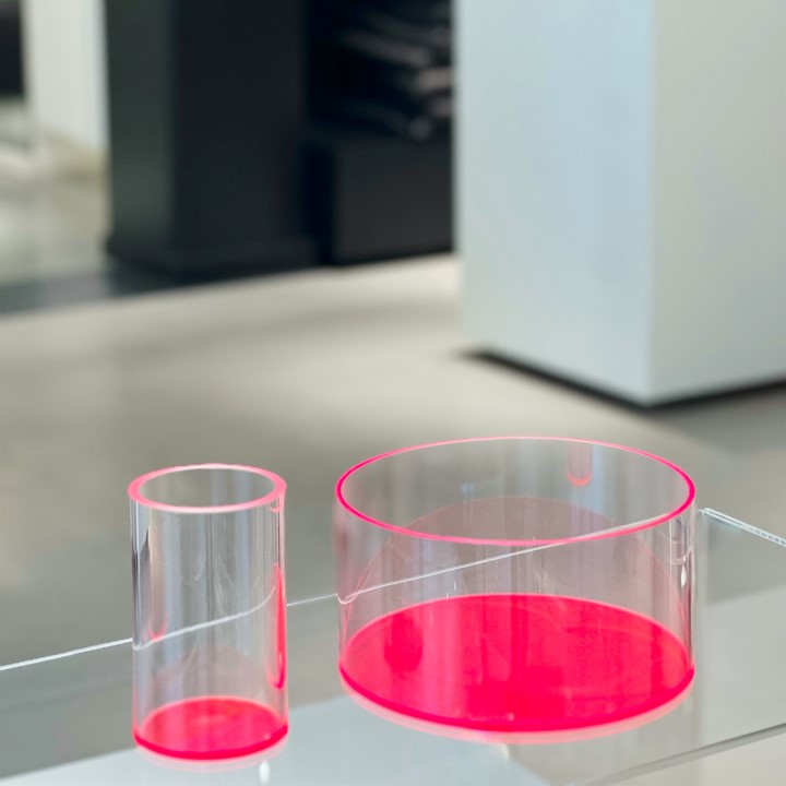 ESKIL boks rund neon rød/klar  - Sett 3stk